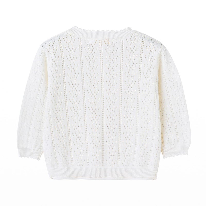 Simplee kids Baby Girl Thin Sweater Solid Cardigans Baby Girls Long Sleeve Coat Cardigan for Fall 3-6 Months D - White - Image 2